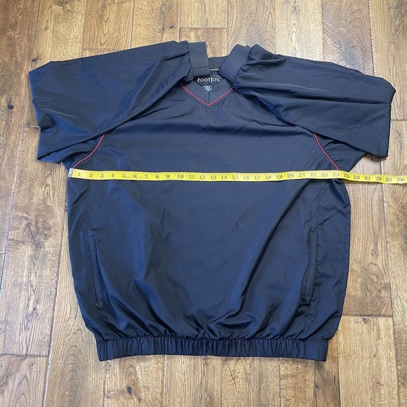 Footjoy FJ Mens L Black Red Trim Long Sleeve V Neck Windbreaker Golf Pullover - Picture 5 of 7